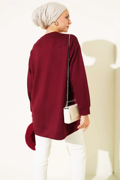 Kiraz Salkım Detaylı Tunik Bordo - Resim 3
