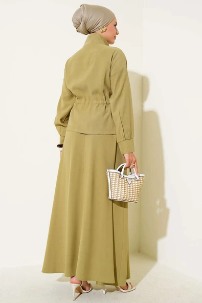 Beli Tünelli Etekli Tensel İkili Takım Çağla Yeşili - Resim 3