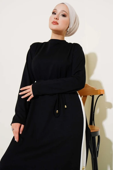 Garnili İp Kuşaklı Loyşa Elbise Siyah - 2