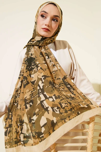 Kamuflaj Desenli Bambu Kraş Şal Latte -14 - Resim 2