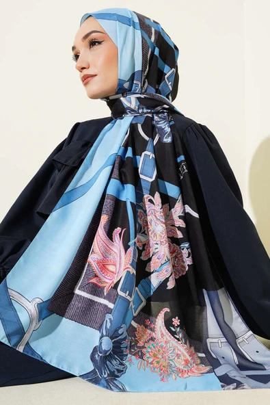 Kemer Desenli Soft Şal Siyah Mavi - Resim 2