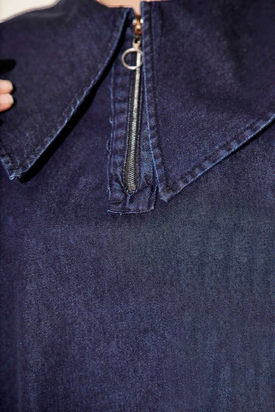 Denizci Yaka Fermuarlı Kot İkili Takım Lacivert - Resim 4