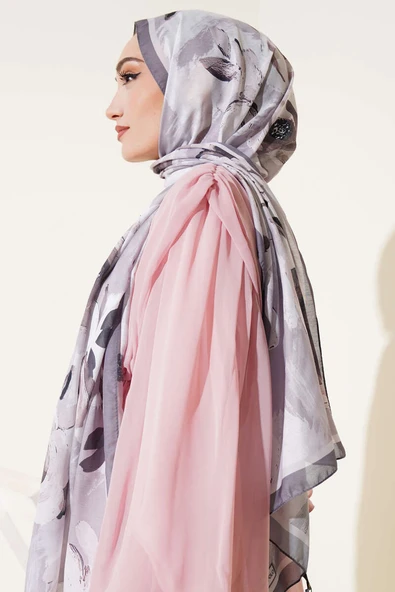 Retro Rose Desen Şal Vizon - Resim 3