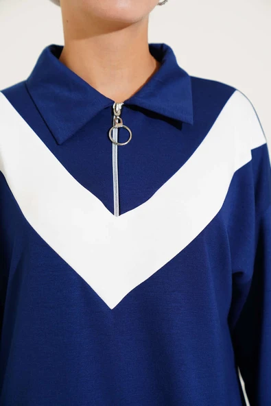 Loyşa Fermuarlı V Şeritli İkili Takım Lacivert - Resim 4