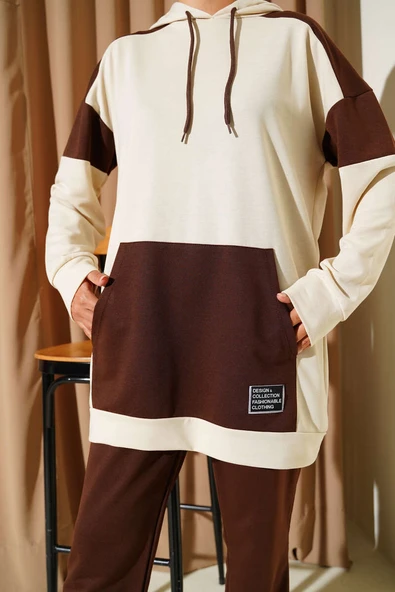 Armalı İki İpli Kapşonlu İkili Takım Kahve - Resim 4