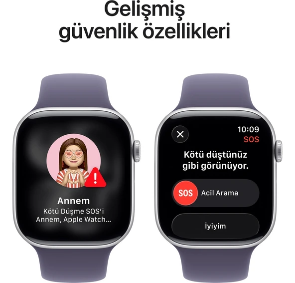 Apple Watch Seri 11 Gps, 46 mm Gümüş rengi Alüminyum kasa ve Sis moru Spor kordon - M/l - Resim 7