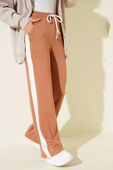 Loyşa Yan Şeritli Bel Lastikli Pantolon Camel ürün görseli 1