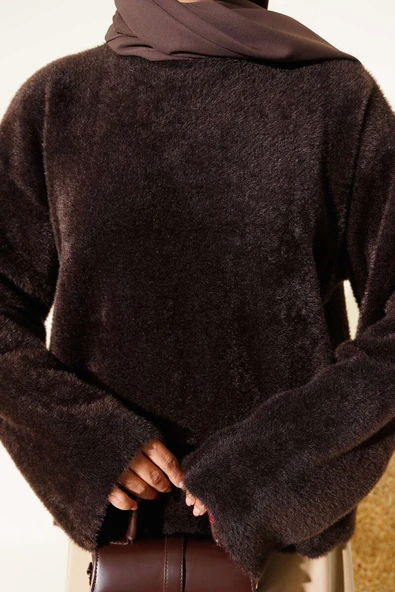 Salaş Sakallı Basic Triko Kazak Kahve - Resim 4