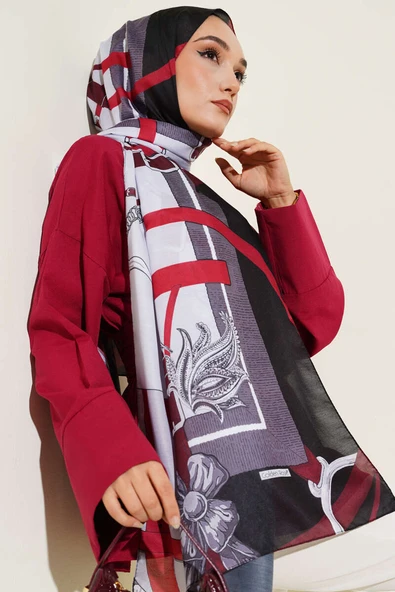 Kemer Desenli Soft Şal Siyah Taş - Resim 2