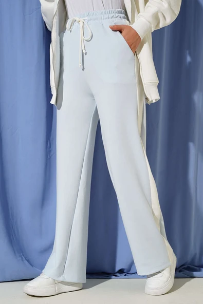 Loyşa Yan Şeritli Bel Lastikli Pantolon Bebe Mavi - Resim 2