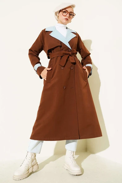 Kot Garnili Apoletli Trençkot Kahve ürün görseli 1