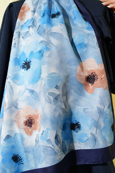 Lacivert Serisi Desenli Şal Asorti 4 - Resim 4