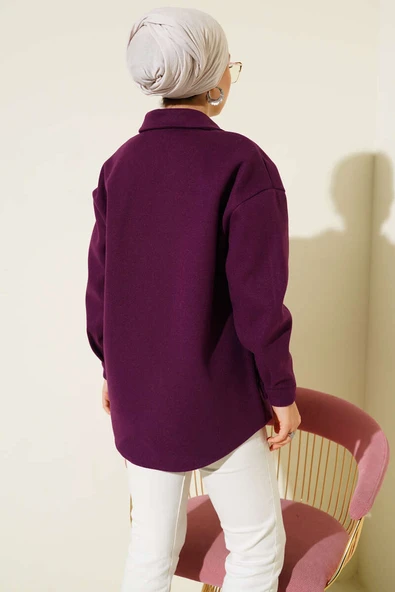Metal Çıtçıtlı Ceket Mor - Resim 3