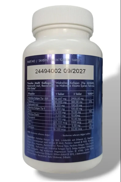Voonka Multi Collagen Tablet Tip 1,2,3 Hidrolize Kolajen Hyaluronik Asit 90 Tablet - Resim 2