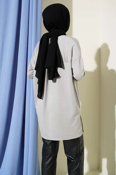 Kalp Detaylı Basic Tunik Gri - Resim 3