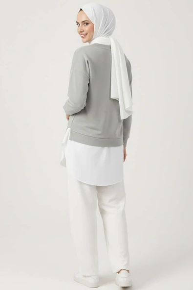 Gömlek Yakalı Granili Tunik Gri - Resim 3