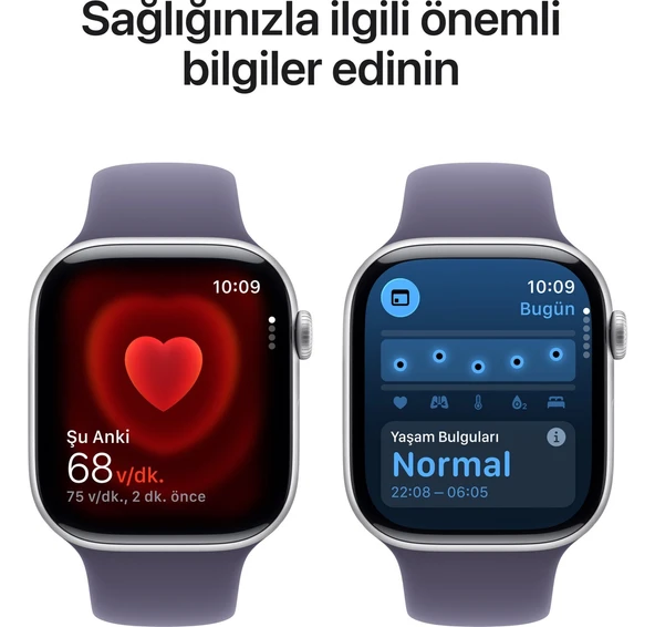 Apple Watch Seri 11 Gps, 46 mm Gümüş rengi Alüminyum kasa ve Sis moru Spor kordon - M/l - Resim 6