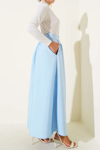 Kendinden Kuşaklı Kloş Etek Bebe Mavi - Resim 3