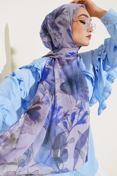 Lilyum Desen Ebruli Şal Mor - Resim 2