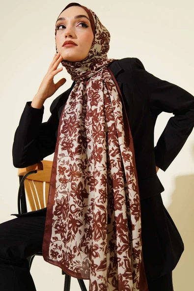 Liora Desenli Soft Şal Kestane-03 - Resim 2