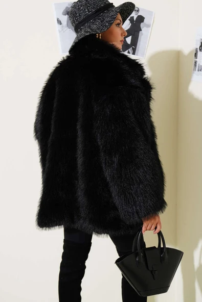 Düğmesiz Astarlı Kürk Siyah - Resim 3