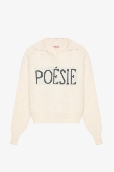 Quzu Yazı Detaylı Triko Kazak - Resim 2