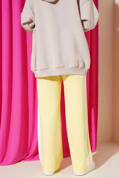 Loyşa Yan Şeritli Bel Lastikli Pantolon Sarı - Resim 3