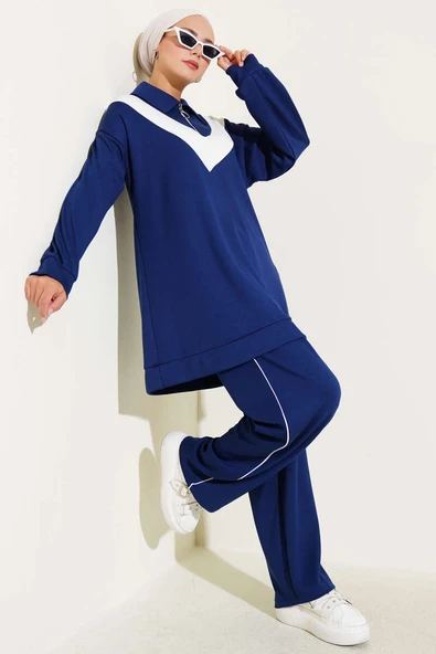 Loyşa Fermuarlı V Şeritli İkili Takım Lacivert ürün görseli 1