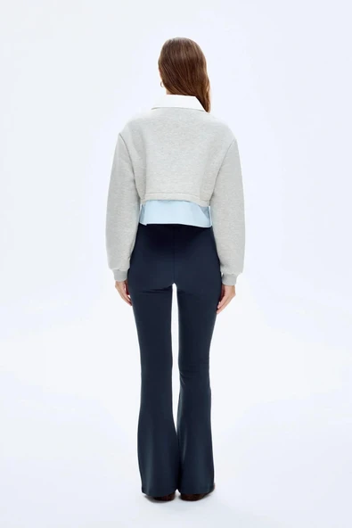 Quzu Gömlek ve Etiket Detaylı Kadın Sweatshirt - 5