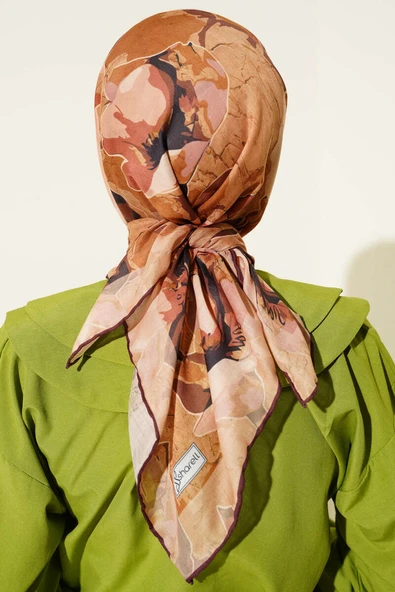 Ebruli Flowers Soft Eşarp Taba - Resim 3