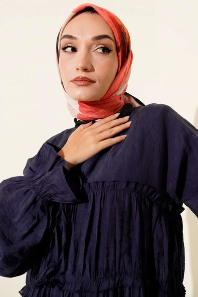 Çiçekli Şeritli Bambu Kraş Eşarp Siyah Bej - Resim 2