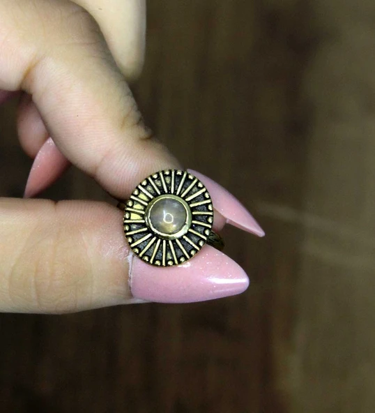 Doğal Taş Pembe Kuvars Yuvarlak Doğal Taşlı Antik Model Kadın Ayarlanabillir Yüzük euy70pk - Resim 3
