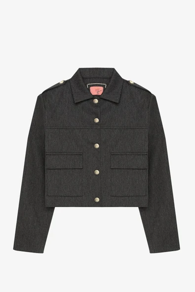 Quzu Apolet Detaylı Kadın Crop Ceket - Resim 2