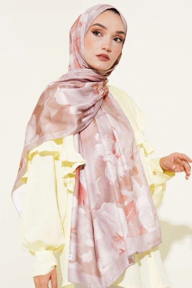 Çiçek Desen Twill Şal Vizon ürün görseli 1