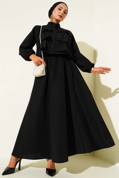 Fırfır Detaylı Etekli İkili Takım Siyah ürün görseli 1