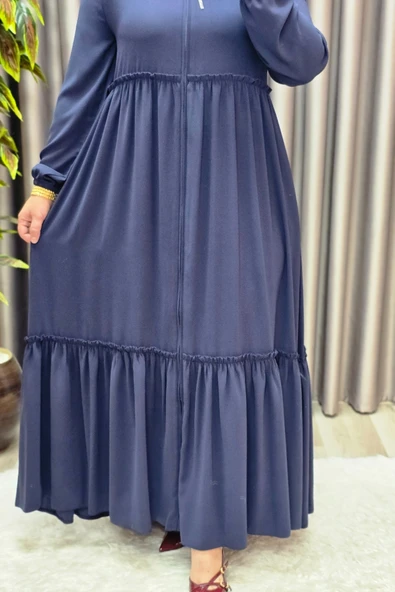 Kadın Tesettür Giyim Büyük Beden İki Katlı Ferace - Resim 4