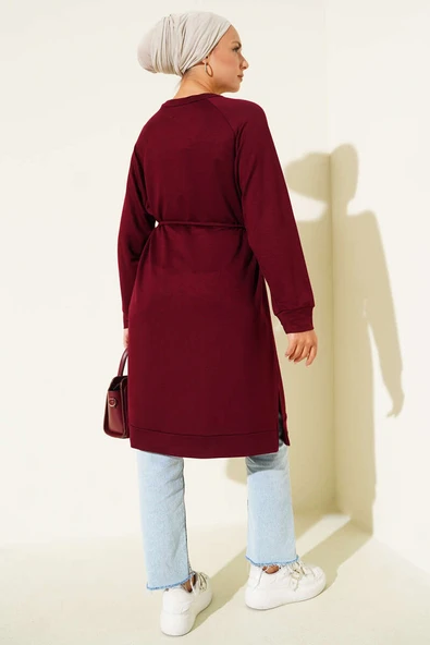 Loyşa İp Kuşaklı Uzun Tunik Bordo - Resim 3