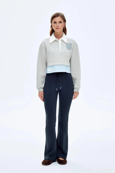 Quzu Gömlek ve Etiket Detaylı Kadın Sweatshirt - 3