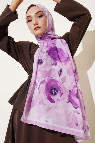 Retro Rose Desen Şal Lila - Resim 2