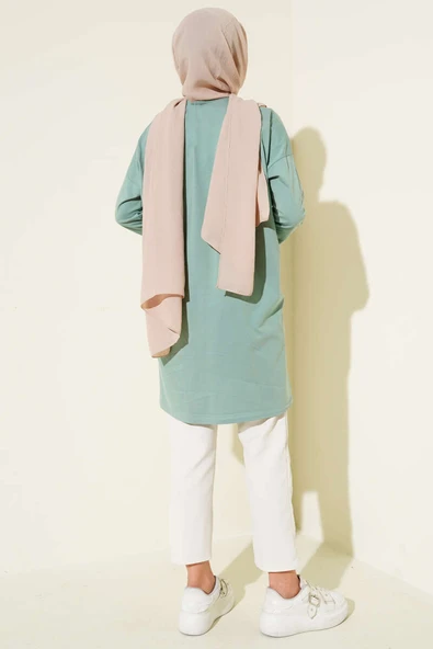 Yan Yırtmaçlı Basic Tunik Çağla Yeşili - Resim 3