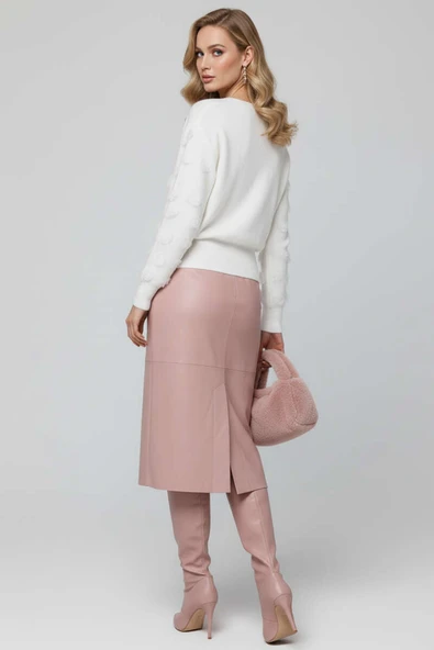 Dantelli Kruvaze Yaka Kazak Ekru - 3