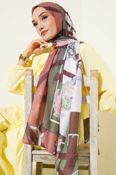Kemer Desenli Soft Şal Soft Kahve - Resim 2