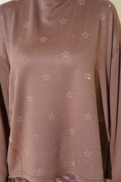 Loyşa Mini Yıldız Taşlı Bluz Vizon - Resim 4