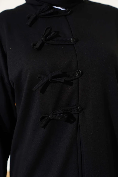 Loyşa Brit Düğmeli Etekli İkili Takım Siyah - Resim 4