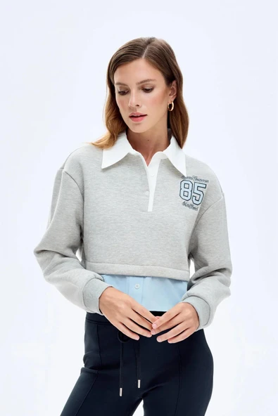 Quzu Gömlek ve Etiket Detaylı Kadın Sweatshirt