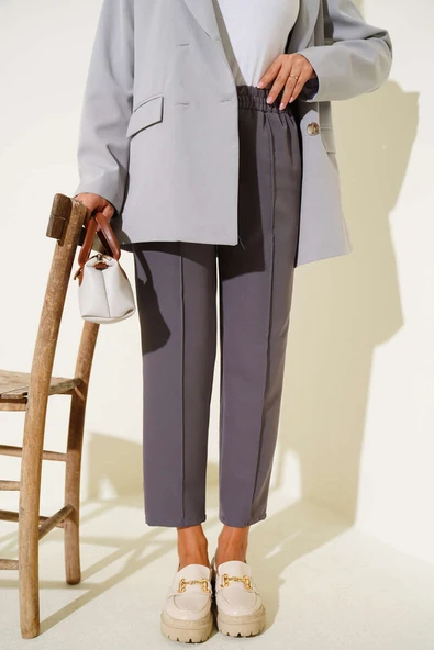 Dar Paça Bel Lastikli Çımalı Pantolon Kayrak Grisi ürün görseli 1