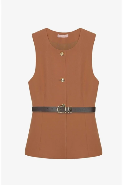 Quzu Bisiklet Yaka Kemerli Kadın Yelek ürün görseli 1