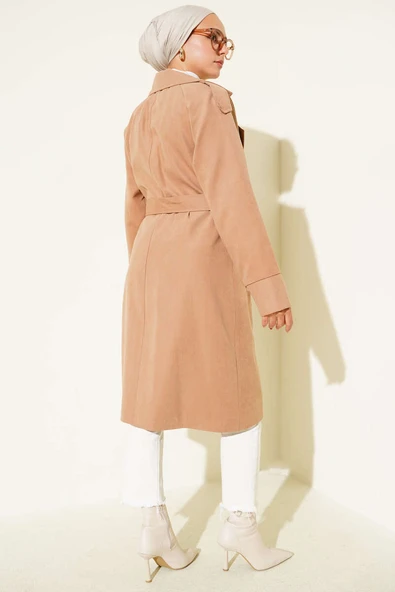 Omuz Apoletli Düğme Detaylı Trençkot Camel - Resim 3