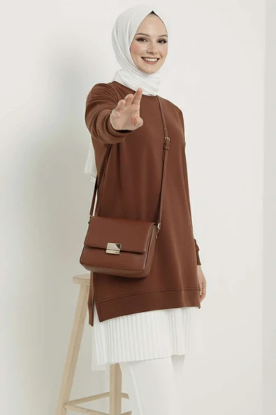 Armalı Alt Eteği Piliseli Tunik Kahve ürün görseli 1