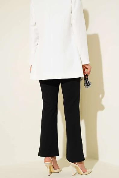 Çımalı Bel Düğmeli Pantolon Siyah - Resim 3